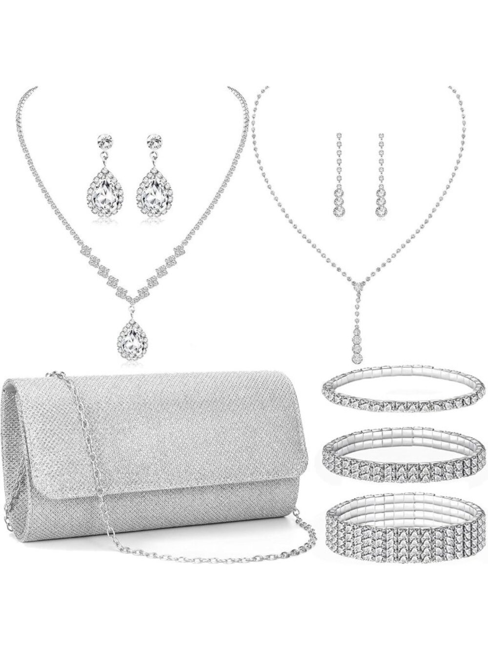 Elegant Rhinestone Clutch Purse & Jewelry Set for Women - Evening Bags, Bridal